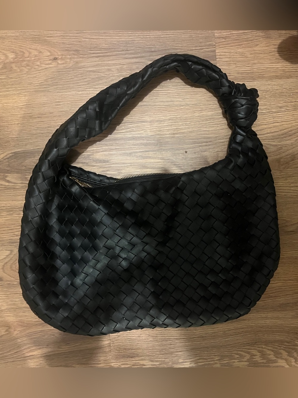 Woven Shoulder Hobo Bag - Black